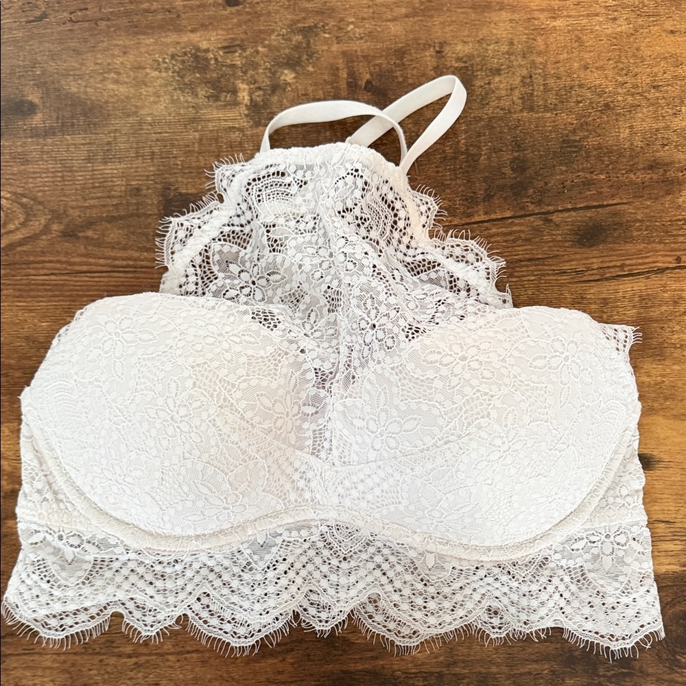 PINK Victoria's Secret White Lace Halter Bralette